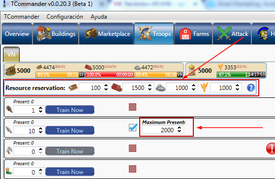 Troops Tab: Resource Reservation and Maximum Present features added